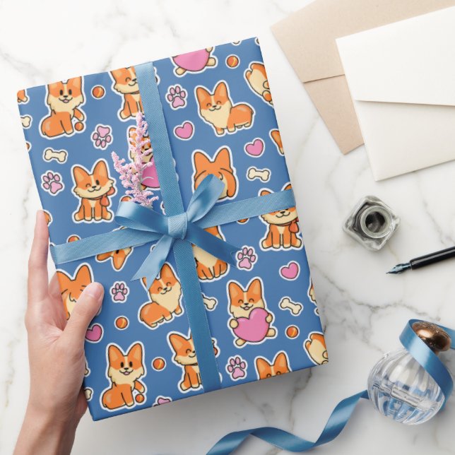 Papel De Presente Padrão Cachorro De Corgi De Bebê Bonito (Presentear)