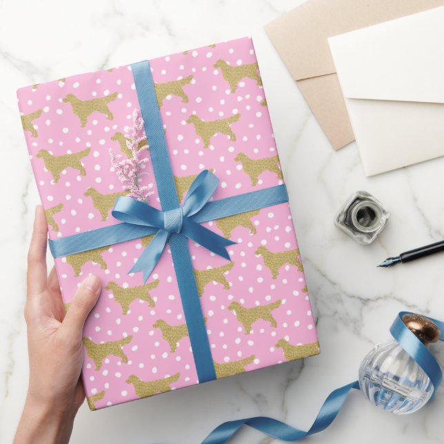 Papel De Presente Padrão Cachorro de Neve Malhado Rosa Fofo Retrieve (Presentear)