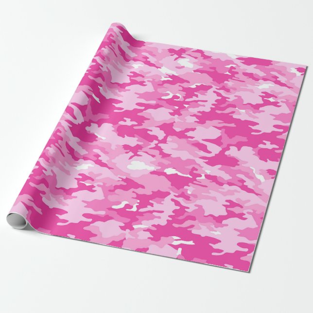 Papel De Presente Padrão Camuflagem Rosa – Conscientização sobre o C (Desenrolado)