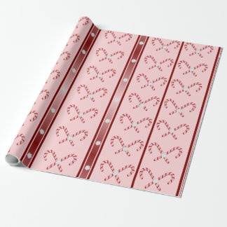 Papel De Presente Padrão CandyCane e Stripes rosa, vermelho, branco