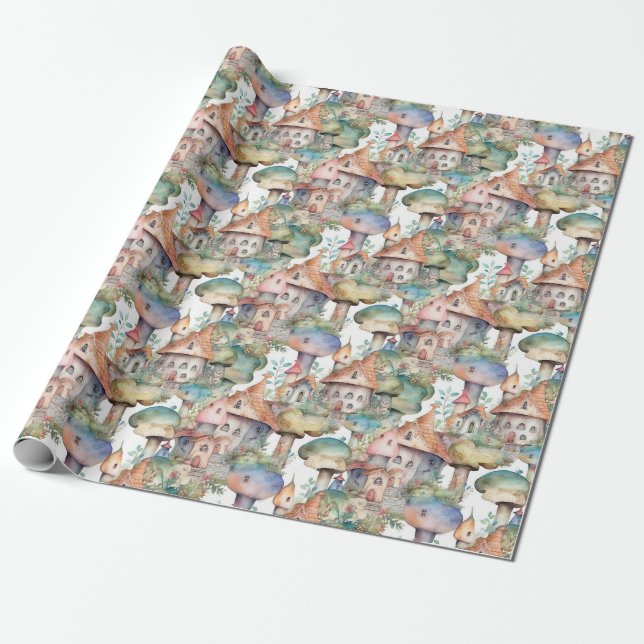Papel De Presente Padrão Caprichoso de Cabana de Cogumelo (3) (Desenrolado)