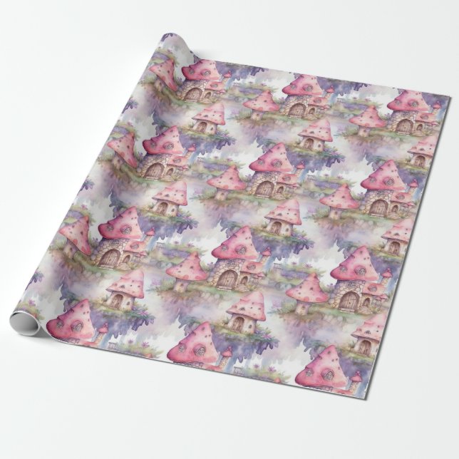 Papel De Presente Padrão Caprichoso de Cabana de Cogumelo (4) (Desenrolado)