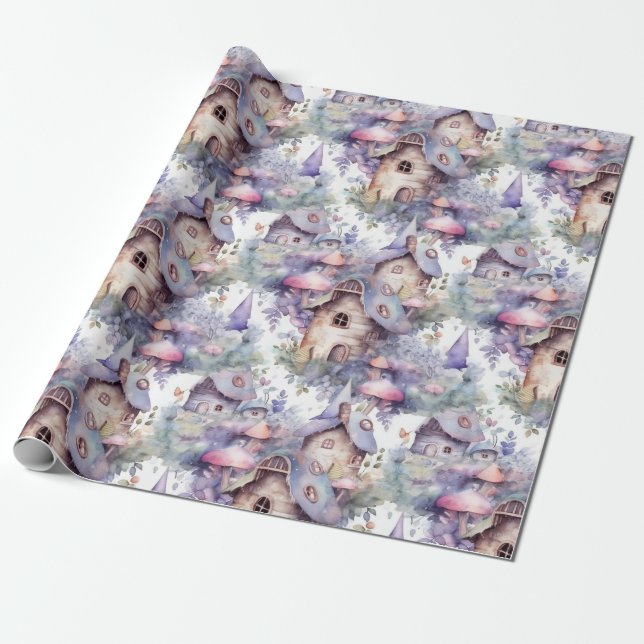 Papel De Presente Padrão Caprichoso de Cabana de Cogumelo (5) (Desenrolado)