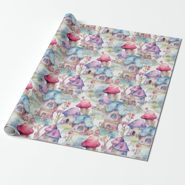Papel De Presente Padrão Caprichoso de Cabana de Cogumelo (6) (Desenrolado)