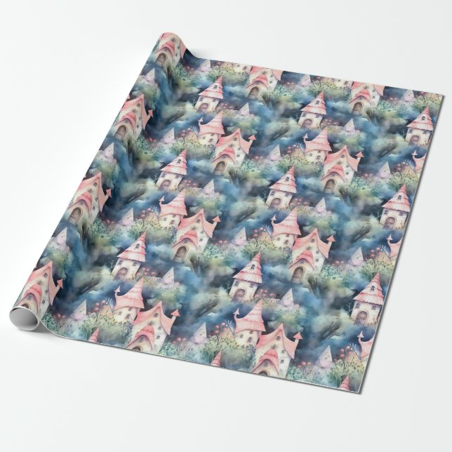 Papel De Presente Padrão Caprichoso de Cabana de Cogumelo (8) (Desenrolado)