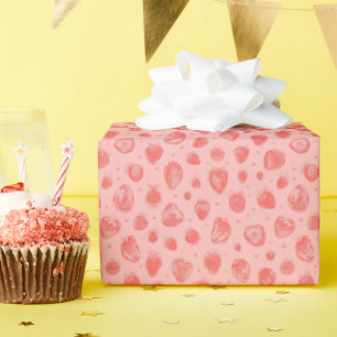Papel De Presente padrão caprichoso de morango em rosa