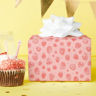 Papel De Presente padrão caprichoso de morango em rosa