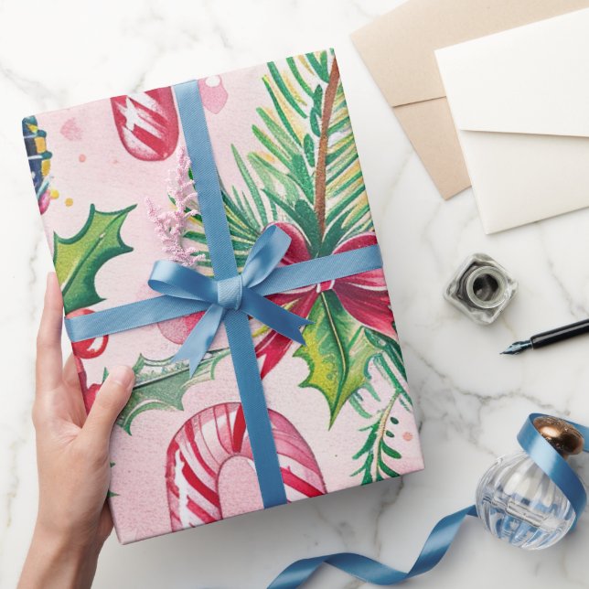 Papel De Presente Padrão Caprichoso de Natal Rosa  (Presentear)
