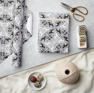 Papel De Presente Padrão caprichoso do Dogue Alemão preto e branco