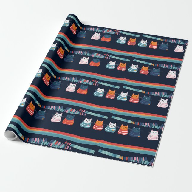 Papel De Presente Padrão caprichoso e fofo de gato (Desenrolado)