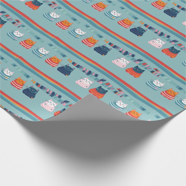 Papel De Presente Padrão caprichoso e fofo de gato (Ponta)