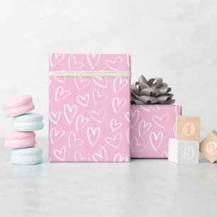Papel De Presente Padrão cardíaco branco-rosa-bebê