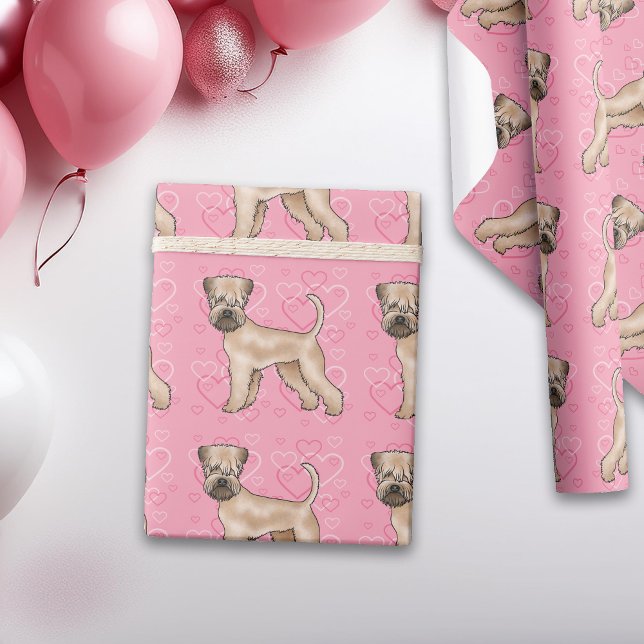 Papel De Presente Padrão Cardíaco De Amor Com Cachorro Mole (Criador carregado)