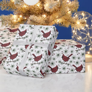 Papel De Presente Padrão Cardinal Vermelho Branco