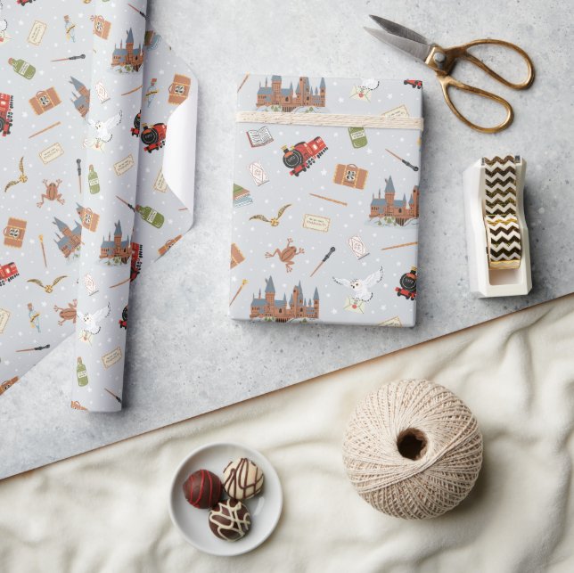 Papel De Presente Padrão Cartoon Hogwarts Harry Potter (Artesanato)