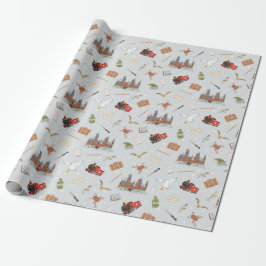 Papel De Presente Padrão Cartoon Hogwarts Harry Potter