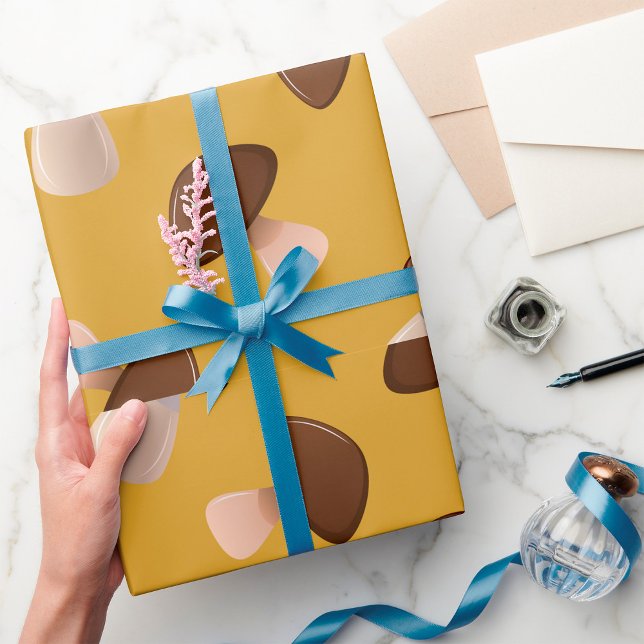 Papel De Presente Padrão castanho de cogumelo no amarelo-mostarda (Criador carregado)