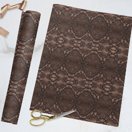 Papel De Presente Padrão Castanho-Leather Faux Barroco