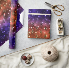 Papel De Presente Padrão Celestial com Brilho em Ombre Roxo e Laranj