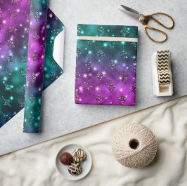 Papel De Presente Padrão Celestial com Glitter Ombre Rosa e Azul
