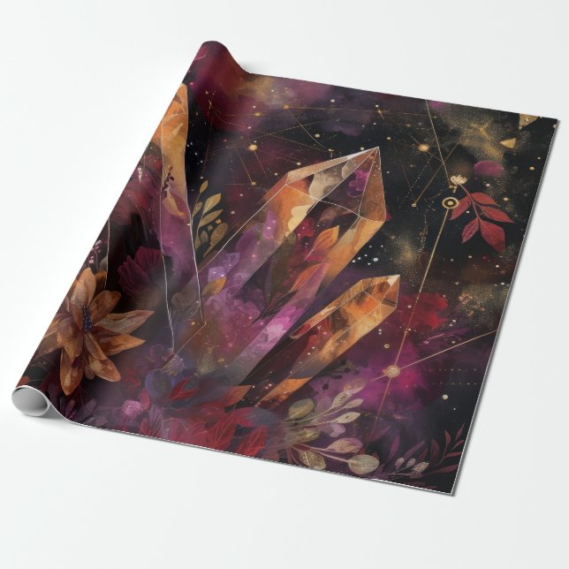 Papel De Presente Padrão Celestial da Galáxia de Cristal de Ametista (Desenrolado)