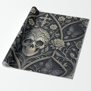 Papel De Presente Padrão Celestial Floral Caveira Gótica (2)