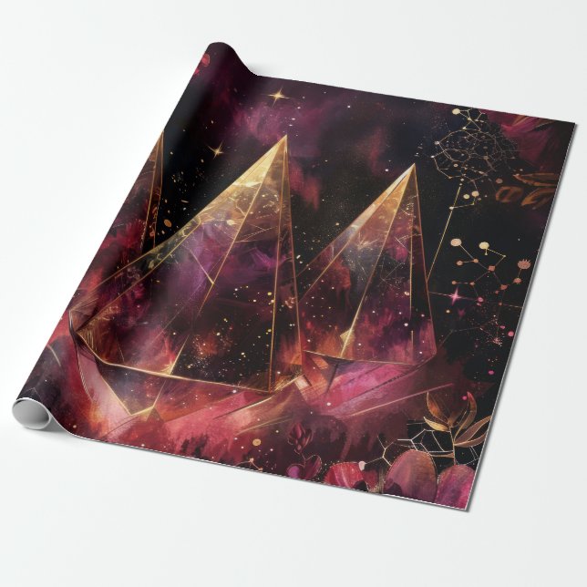 Papel De Presente Padrão Celestial Místico de Ámbar Witchy (Desenrolado)