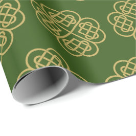 Papel De Presente Padrão Celta de Shamrock Dourado