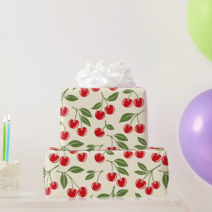 Papel De Presente Padrão Cereja Doce Vermelho Coquete