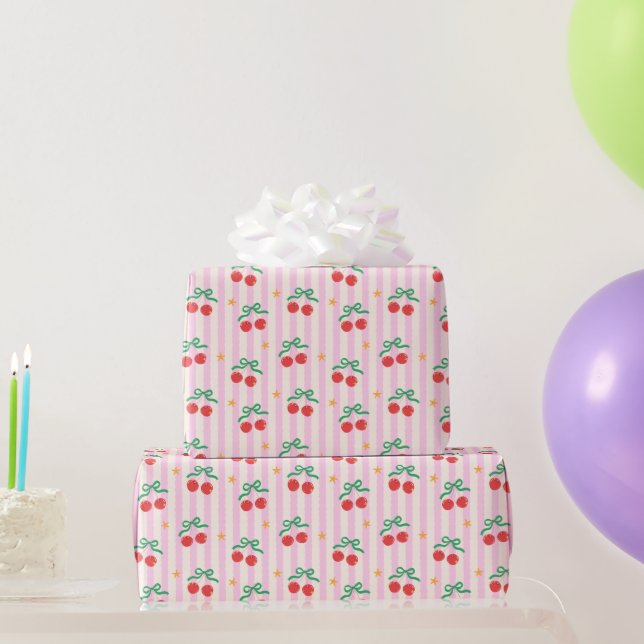 Papel De Presente Padrão Cereja Doce Vermelho Coquete (Presentes para festas)