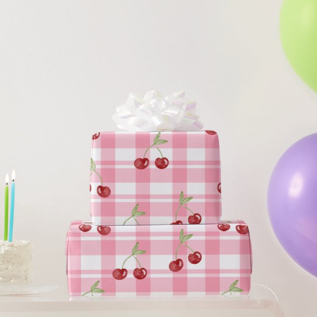 Papel De Presente Padrão Cereja Doce Vermelho Coquete (Presentes para festas)