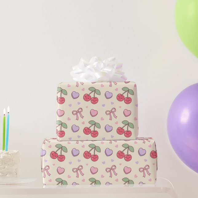 Papel De Presente Padrão Cereja Doce Vermelho Coquete (Presentes para festas)