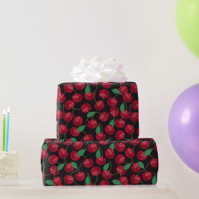 Papel De Presente Padrão Cereja Doce Vermelho Coquete (Presentes para festas)