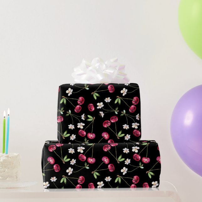 Papel De Presente Padrão Cereja Vermelha Doce (Presentes para festas)