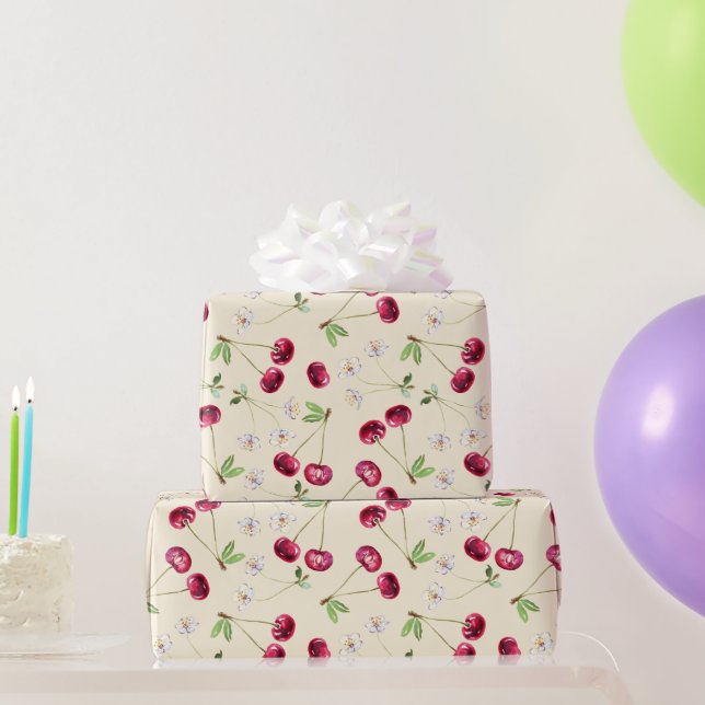 Papel De Presente Padrão Cereja Vermelha Doce (Presentes para festas)