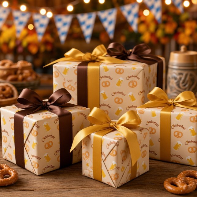 Papel De Presente Padrão Cerveja&Pretzel Oktoberfest  (Criador carregado)