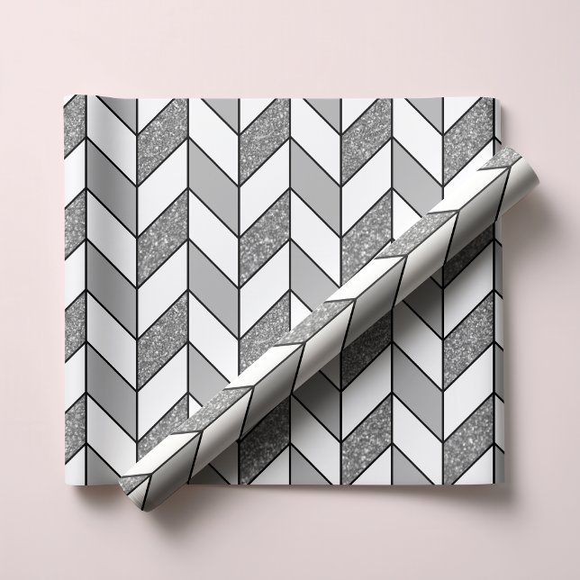 Papel De Presente Padrão Chevron com Brilho Prateado Falso Moderno (Criador carregado)