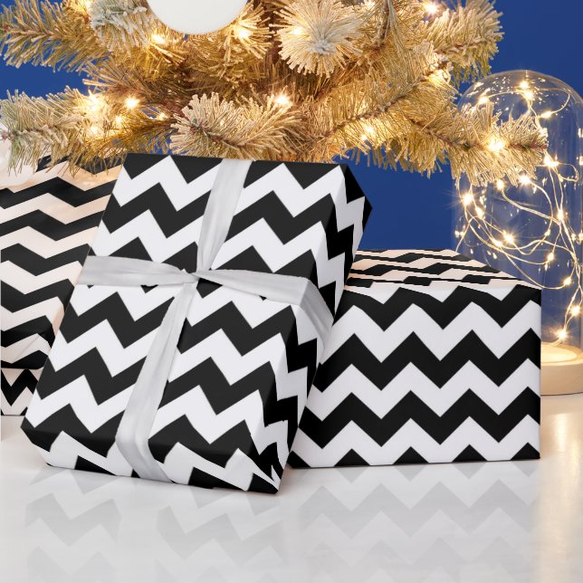 Papel De Presente Padrão Chevron Preto Branco Zigzag (Feriados)