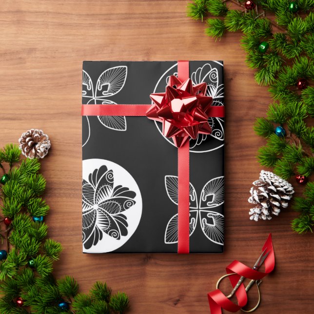 Papel De Presente Padrão Chic Branco Preto (Presente de Natal)