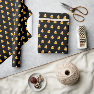Papel De Presente Padrão Chic de Doces em Espiga em Preto Divertido