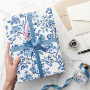 Papel De Presente Padrão Chinoiserie Azul