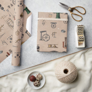 Papel De Presente Padrão Científico Mecânico de Engenharia Antiquado