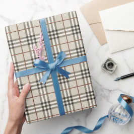 Papel De Presente Padrão Clássico Aconchegante Xadrez Neutro