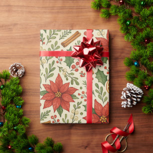 Papel De Presente Padrão Clássico de Arte Floral de Visco Botânico