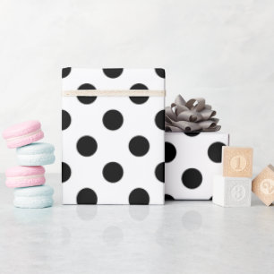 Papel De Presente Padrão clássico de bolinhas preto e branco