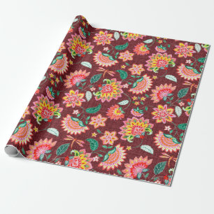 Papel De Presente Padrão clássico de colheita floral sem costura c