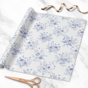 Papel De Presente Padrão Clássico de Flores Azuis Toile de Jouy azul