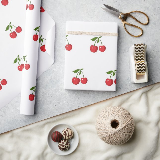 Papel De Presente Padrão Clássico de Frutas Cereja Vermelha Primaver (Artesanato)