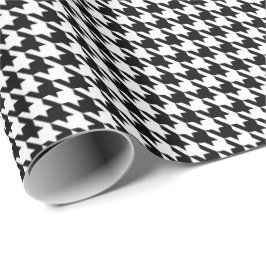 Papel De Presente Padrão clássico de houndstooth preto e branco