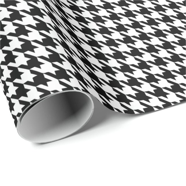 Papel De Presente Padrão clássico de houndstooth preto e branco (Ponta do rolo)